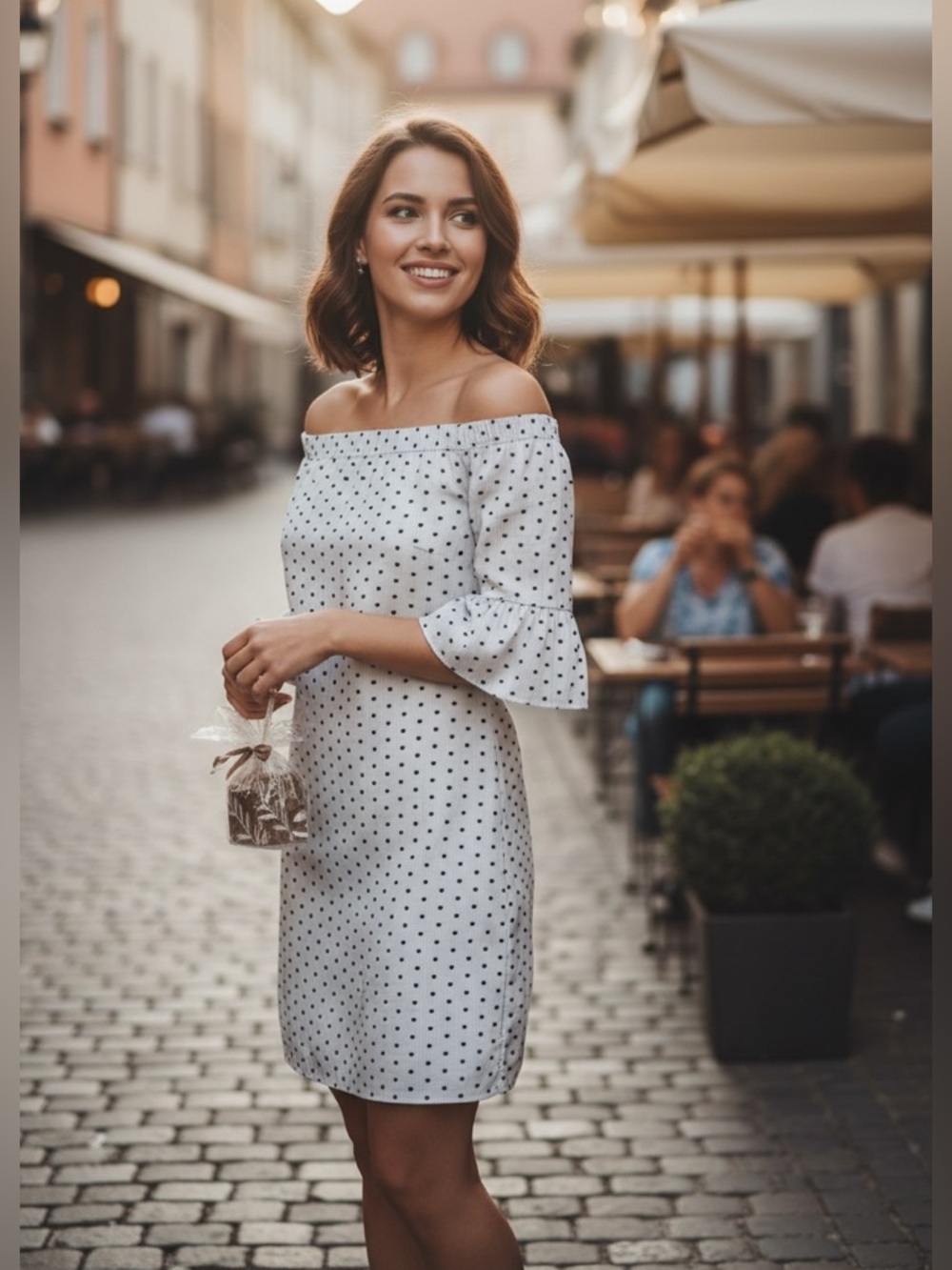 BANANA REPUBLIC Petite White & Navy Polka Dot Cotton Boat Neck Casual Dress XXS